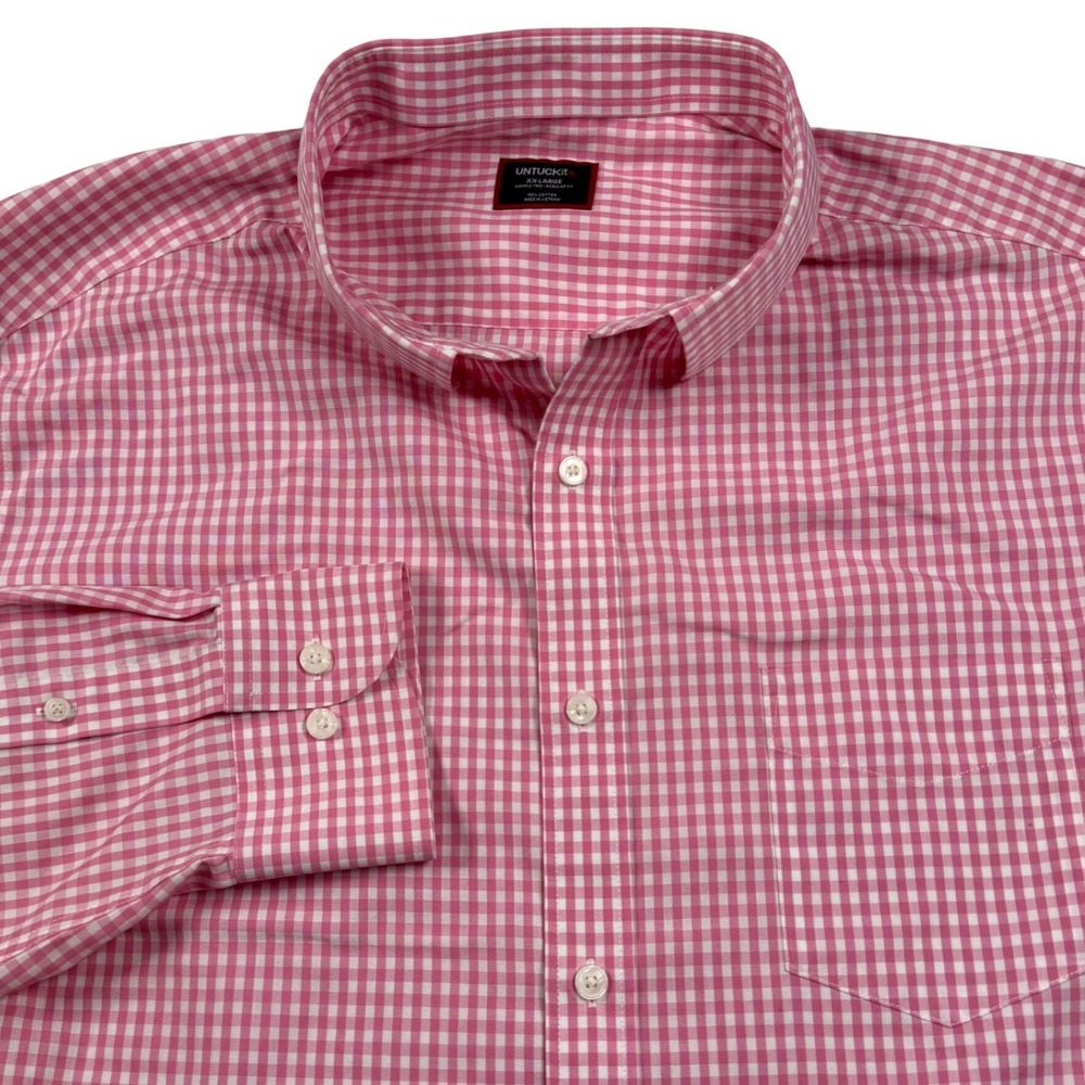 UNTUCKit Button Down Shirt Mens XXL Pink White Gingham Lawrence Wrinkle Free Reg